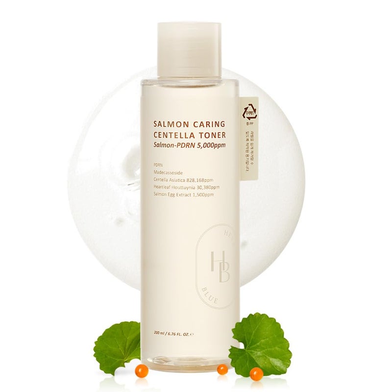 HEVEBLUE Salmon Caring Centella Toner  Salmon PDRN pH 55 Salmon Egg Extract Centella Madecassoside Restore and Rejuvenate Refine Skin Texture Low Irritation Korean Skincare KBeauty